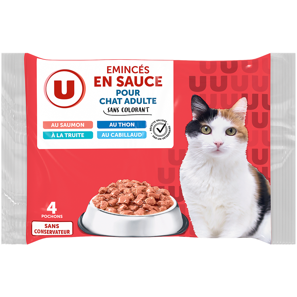 U Sachets fraicheur pour chat Emincés en sauce poissons 4x100g