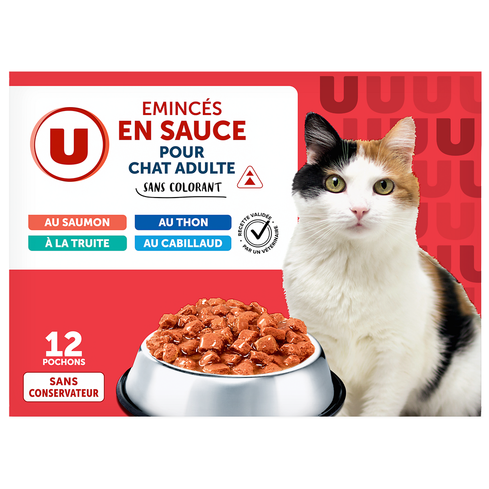 U Sachets fraicheur pour chat Emincés en sauce poissons 12x100g