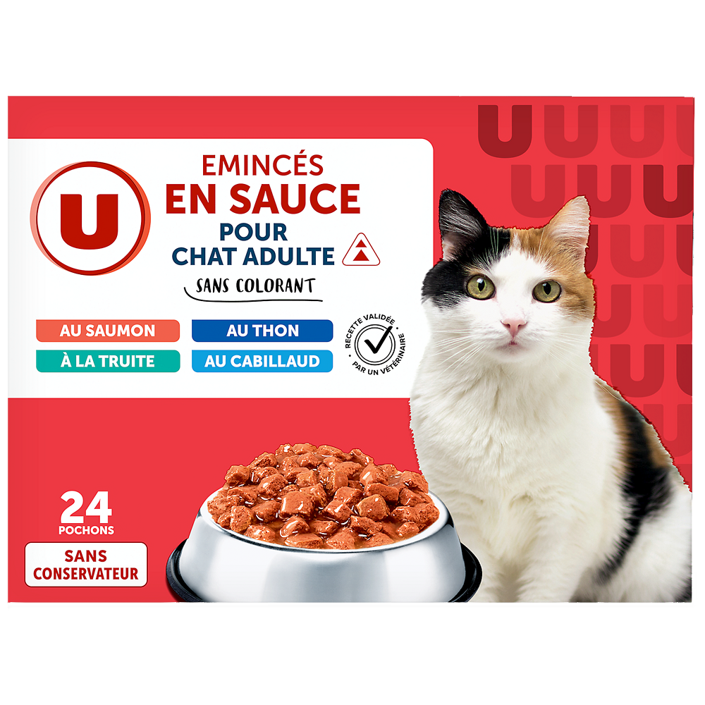 U Sachets fraicheur pour chat adulte Emincés en sauce poissons 24x100g