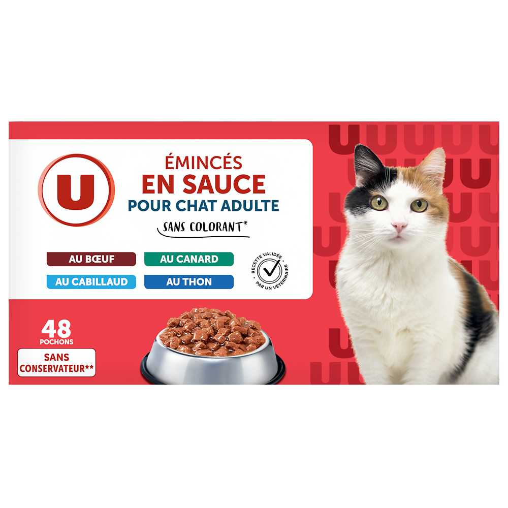 U Sachets fraicheur pour chat Emincés en sauce viandes & poissons 48x100g