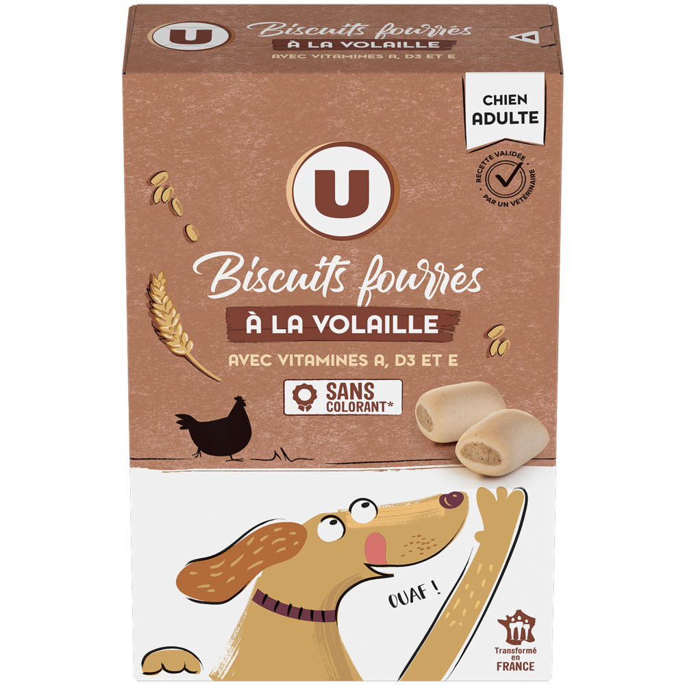 U Friandises Biscuits pour chien adulte fourrés à la volaille - Paquet de 500g