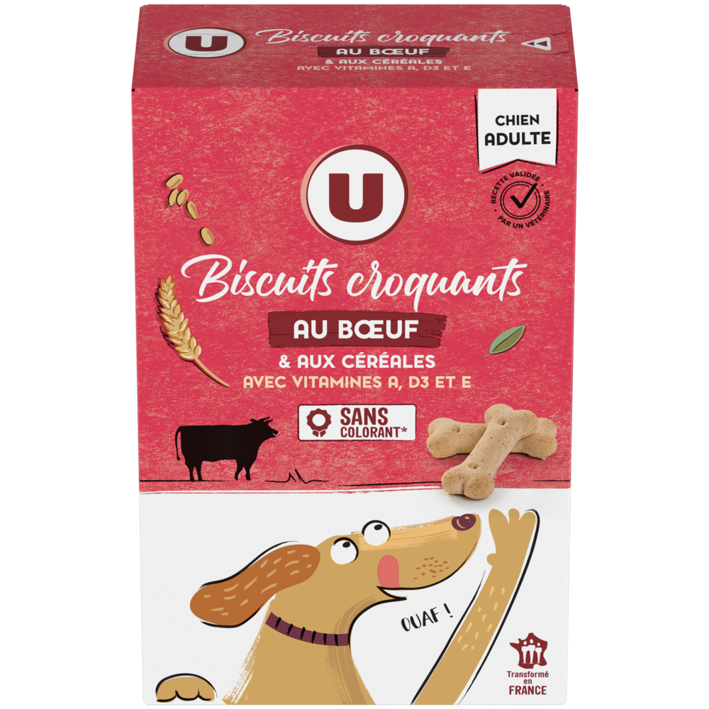 U Friandises Biscuits croquants pour chien boeuf/céréales/calcium 500g