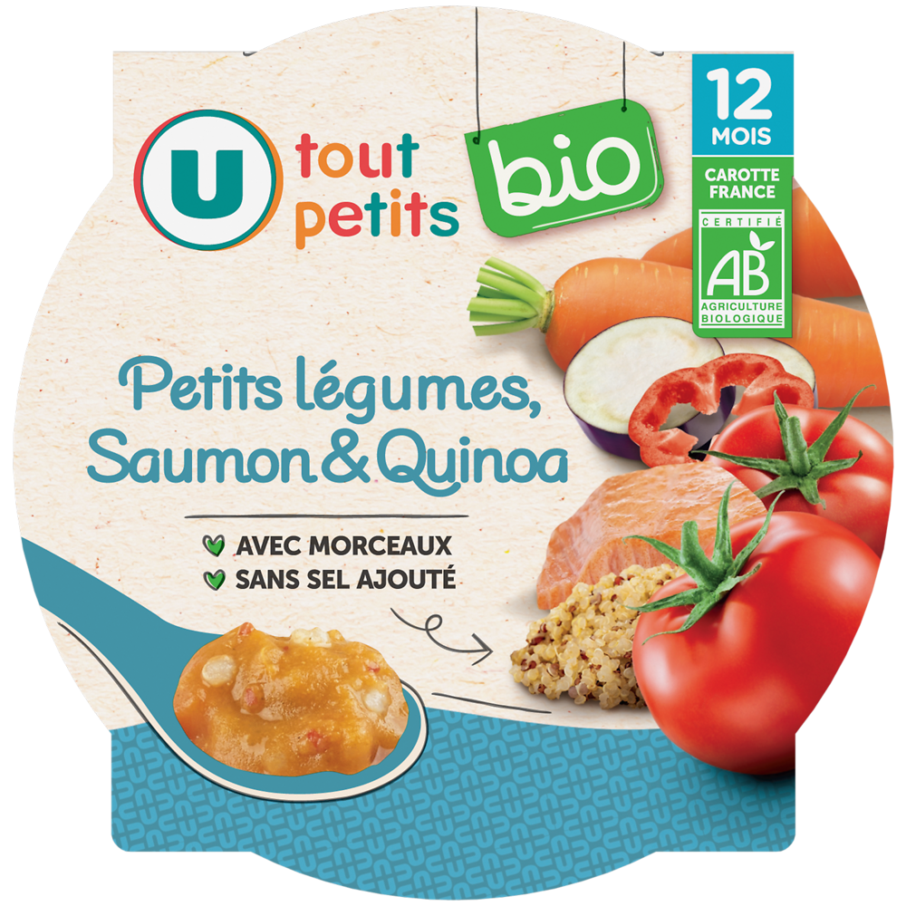 U TOUT PETITS BIO Plat bébé assiette petits légumes saumon quinoa, 12 mois - 230g