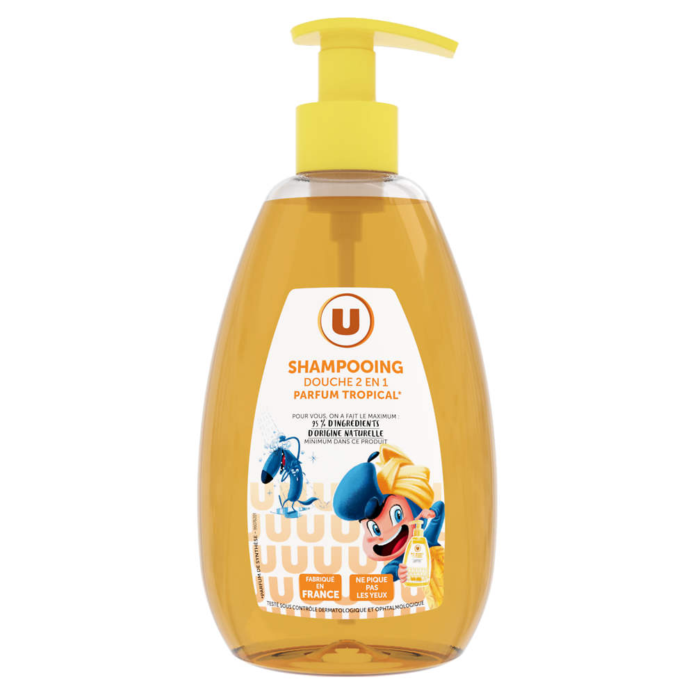 U Shampooing douche enfant 2+1 Parfum Tropical - Pompe 490ml