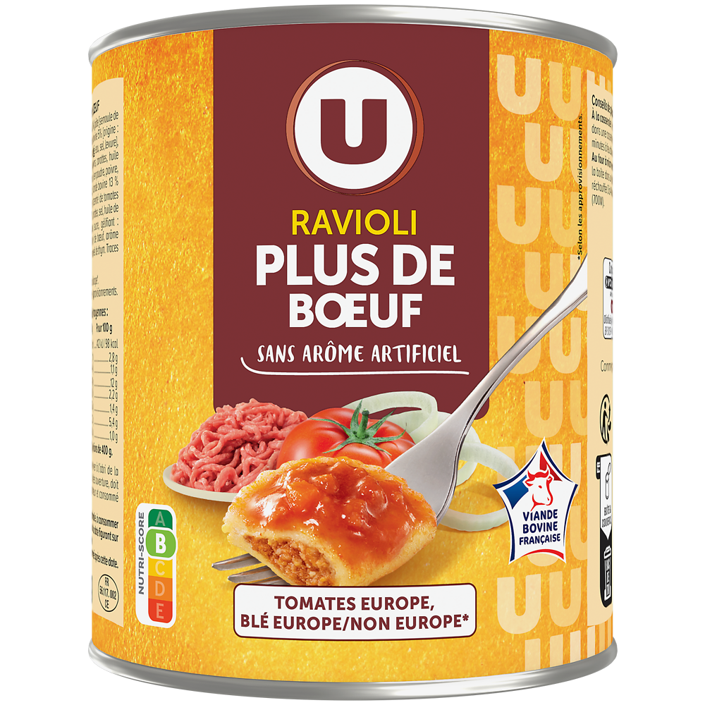 U Ravioli plus de boeuf boîte 4/4 800g