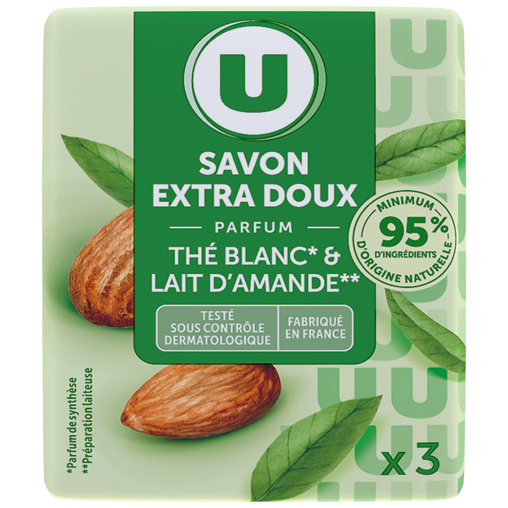 U Savon thé blanc lait amande extra doux, 3x100g