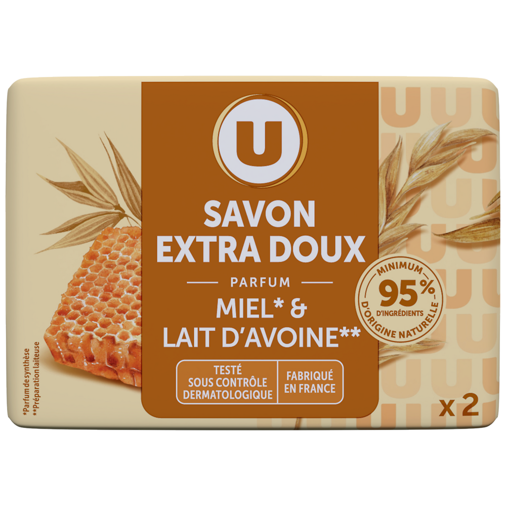 U Savon extra doux lait avoine miel, 2x100g