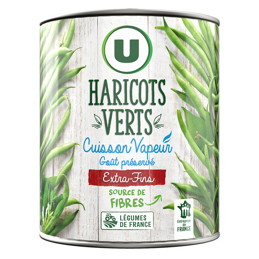 U Haricots verts extra fins Cuisson vapeur - Boîte de 440g net égoutté