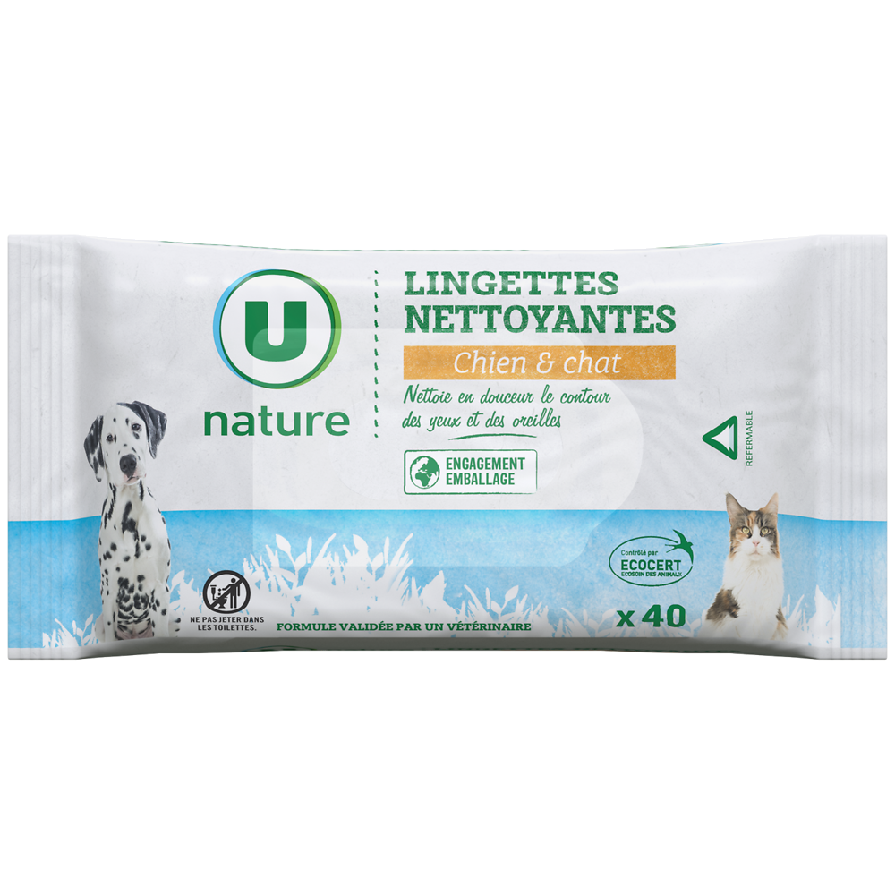 U NATURE Lingettes nettoyantes ecocert chien et chat x40