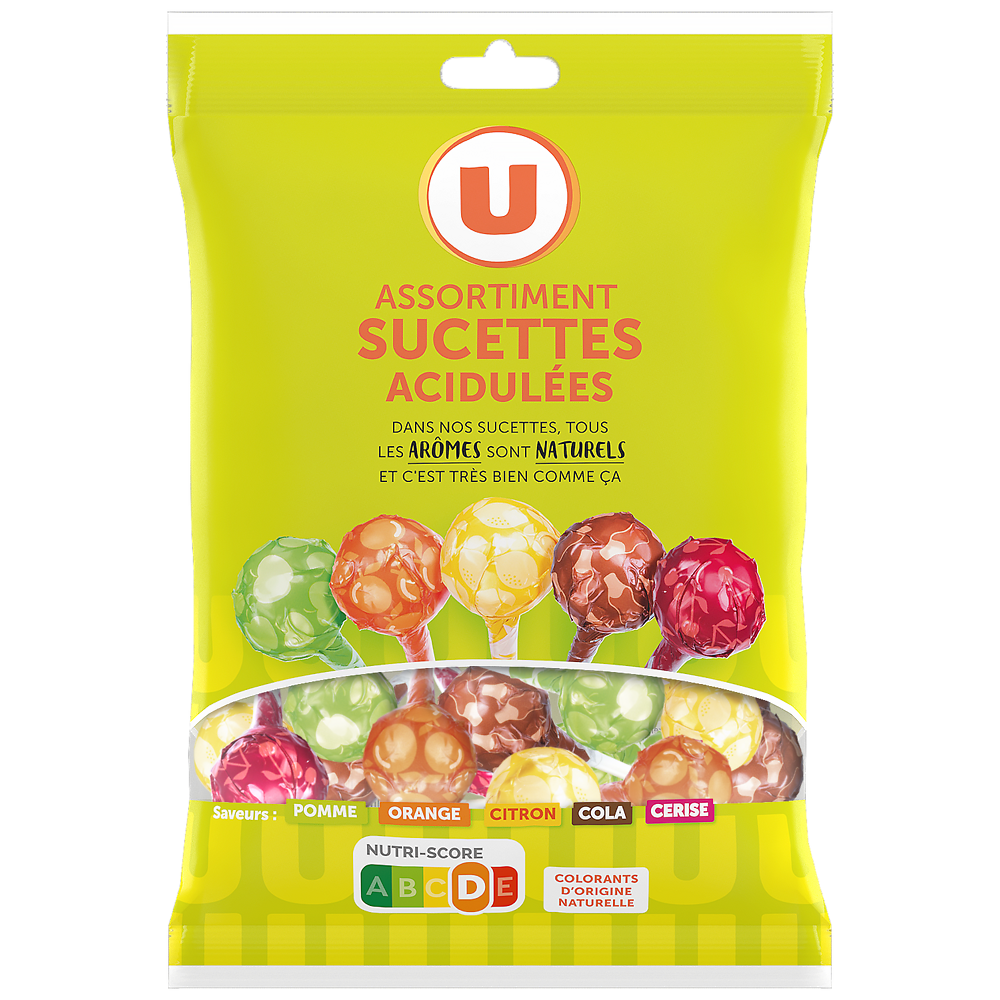 U Sucettes acidulées fruit/cola 180G