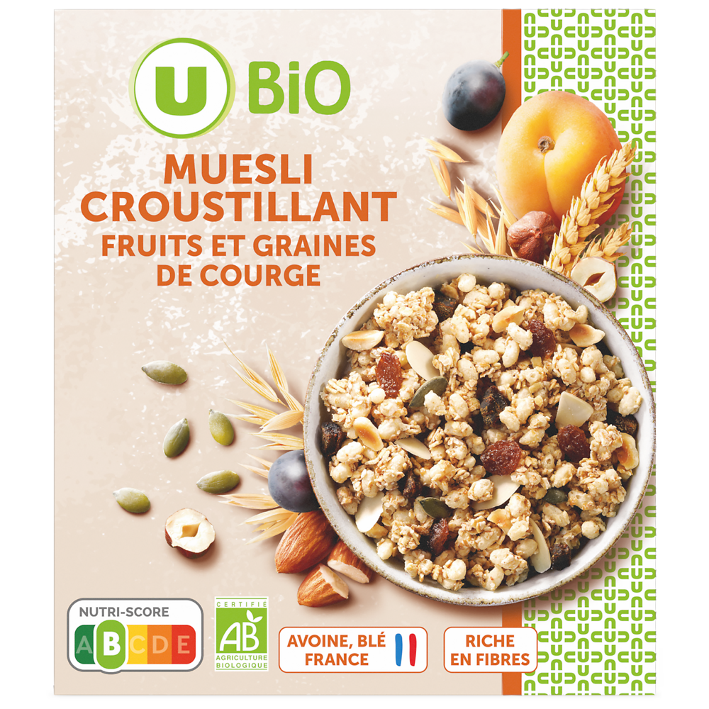 U BIO Muesli croustillant fruits secs et graines de courge - 500g