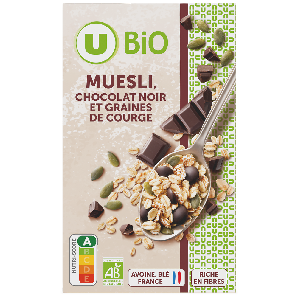 U BIO Müesli floconneux chocolat noir et graines de courge  375g