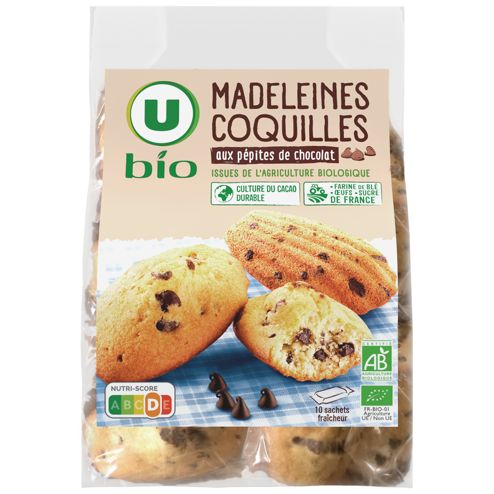 U BIO Madeleines coquilles pépites de chocolat 250g