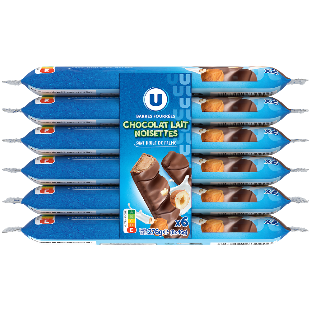 U Barre fourrées chocolat lait noisettes sans palme 6x2 276g