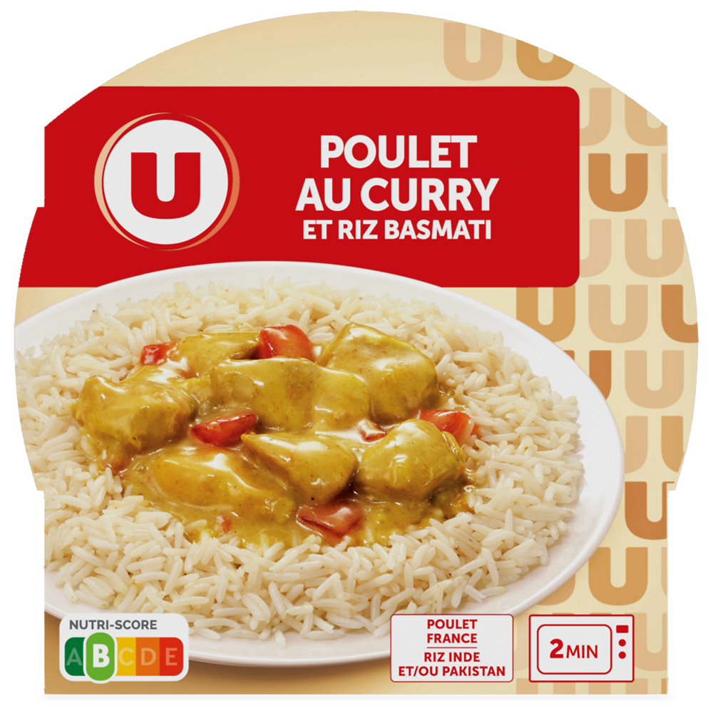 U Emincé de poulet au curry et riz barquette 300g