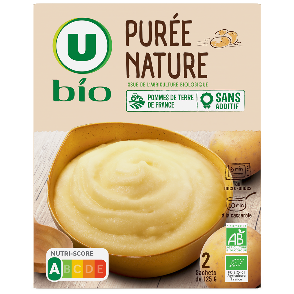 U BIO Purée nature, 2 sachets de 125g soit 250g