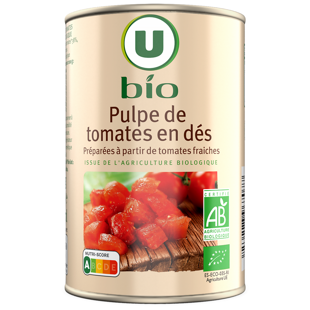 U BIO Pulpe de tomates en dés - Boîte 400g