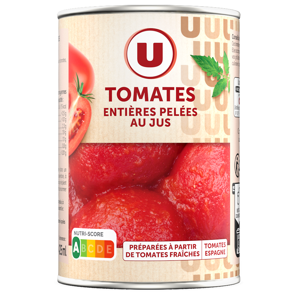 U Tomates entières pelées au jus  - Boîte de 238g net égoutté