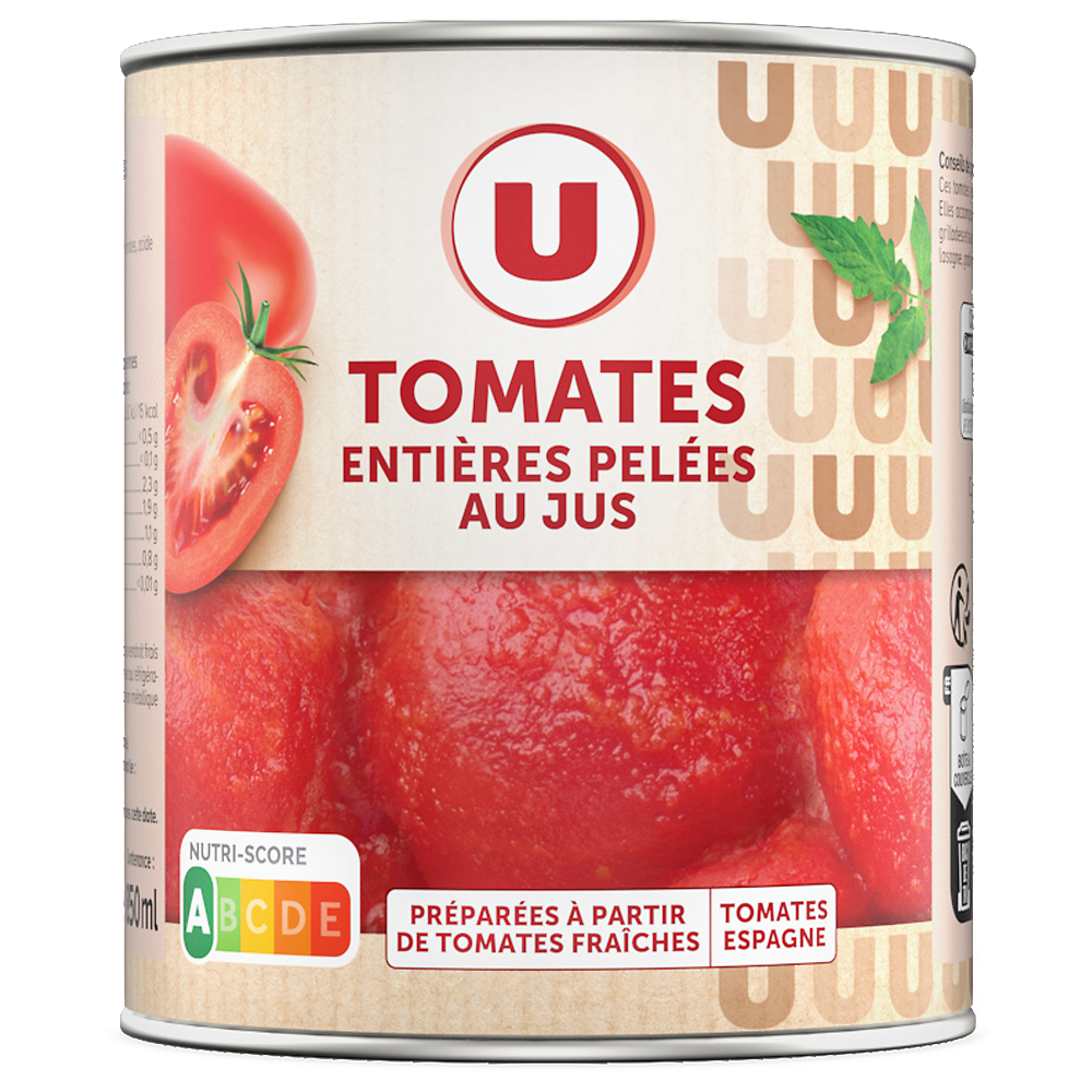 U Tomates entières pelées au jus - Boîte 476g