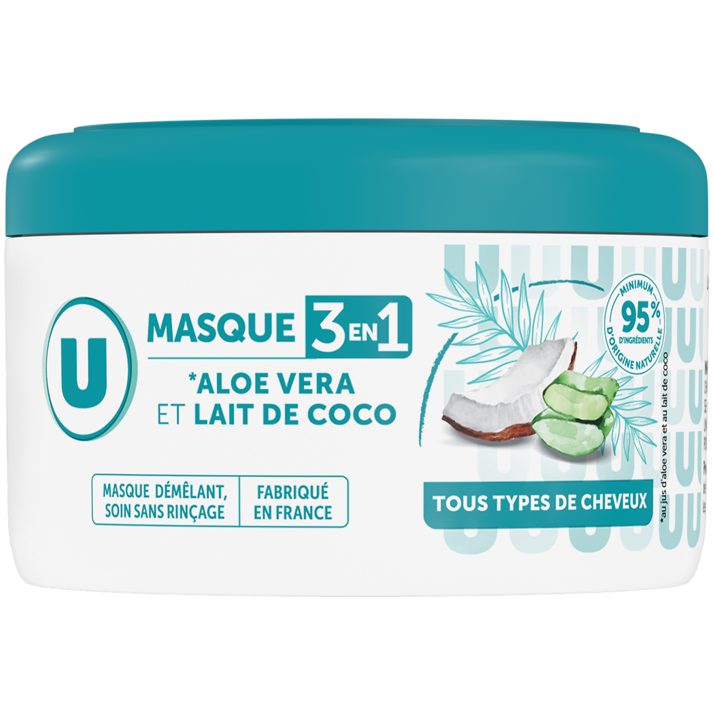 U Masque capillaire 3en1 Tous types de cheveux,  lait coco & aloe vera -400ml