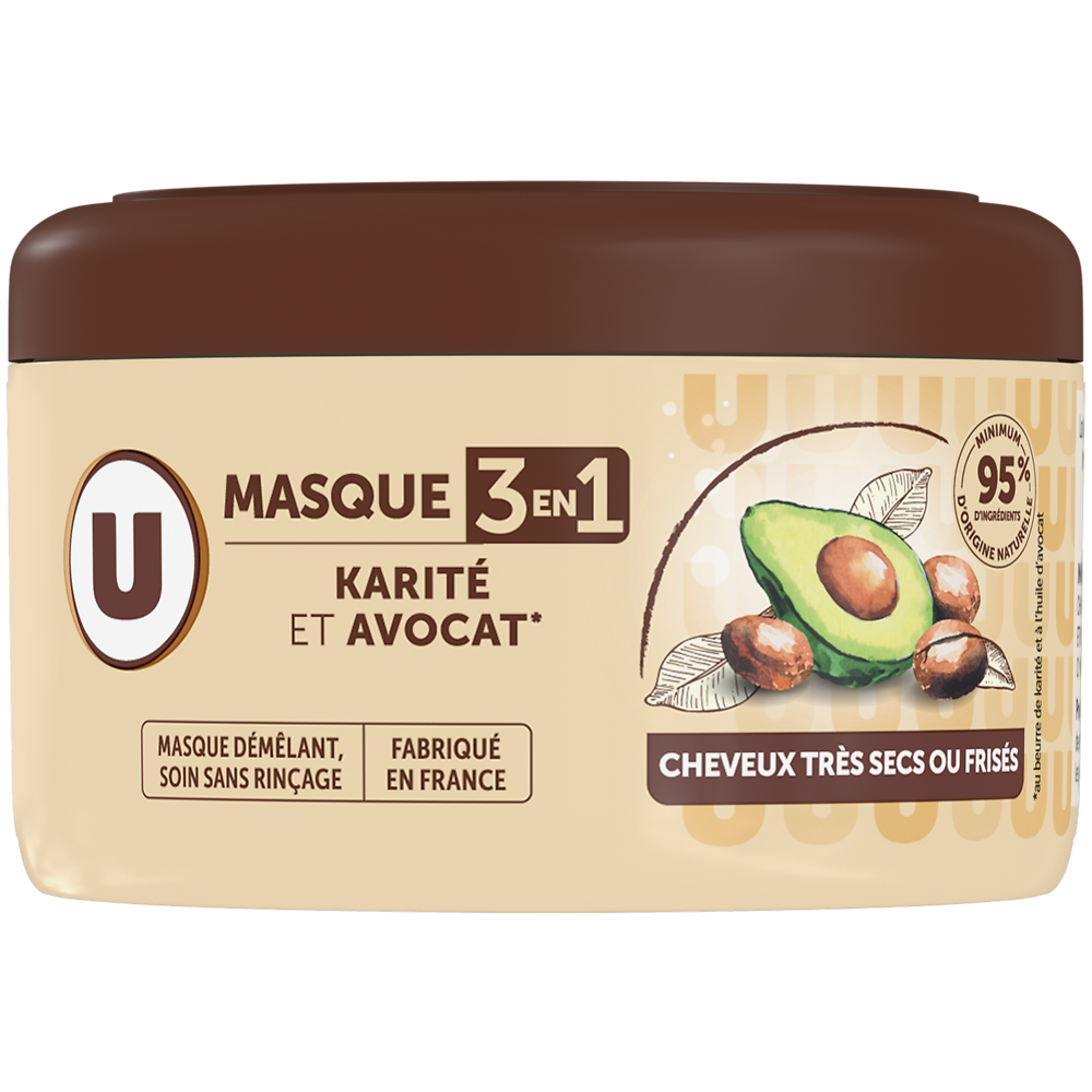 U Masque capillaire 3en1 Cheveux très secs ou frisés, karité & avocat -400ml