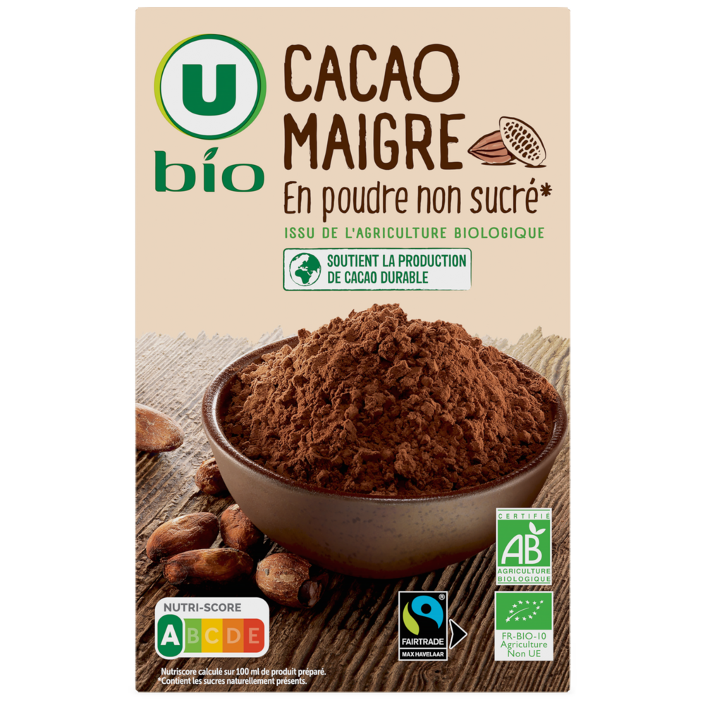 U BIO Cacao maigre poudre non sucré Max Havelaar  250g