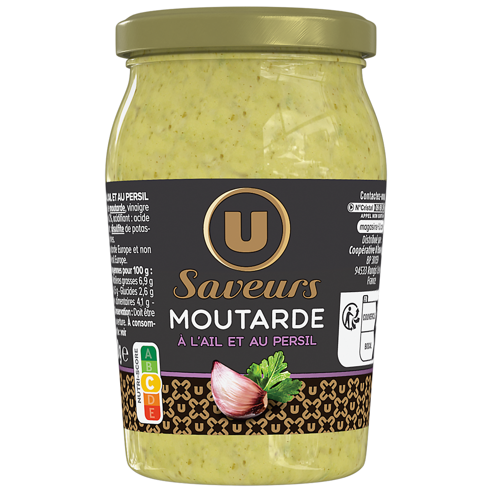 U SAVEURS Moutarde à l'ail et au persil 210g