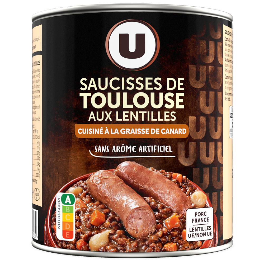 U Saucisses de Toulouse aux lentilles Boîte de 840g