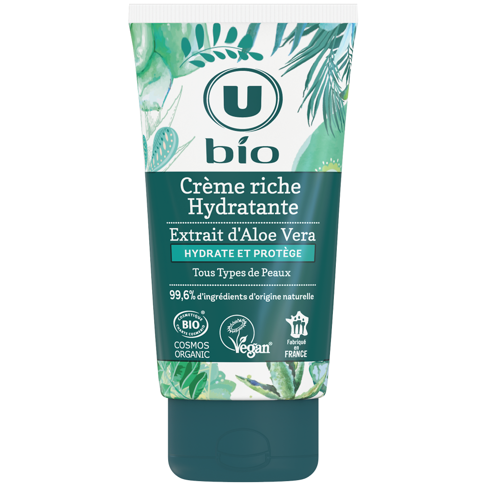 U BIO Crème visage riche hydratante aloe vera, 50ml