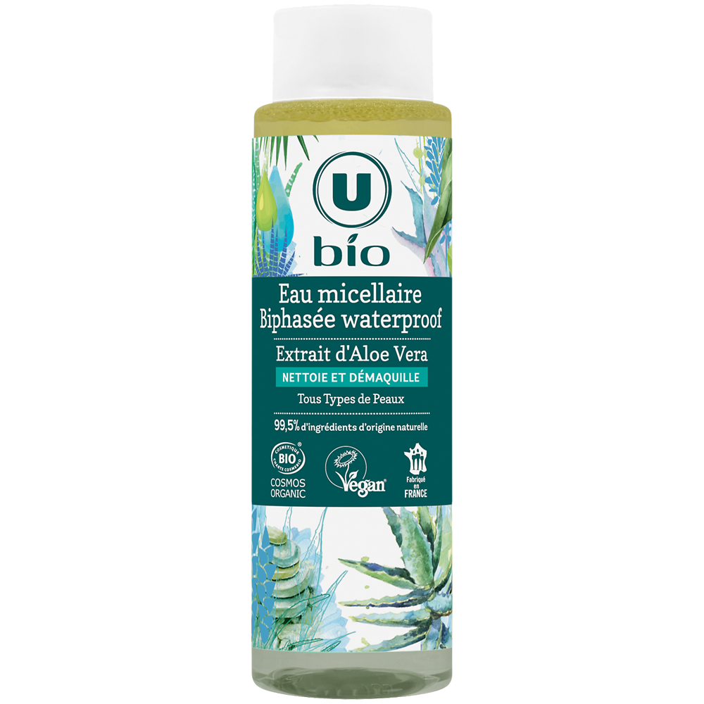 U BIO Eau micellaire biphase waterproof aloe vera, 400ml