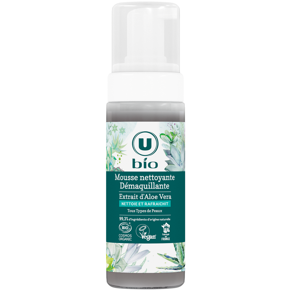 U BIO Mousse nettoyante demaquillante aloe vera, flacon 150ml