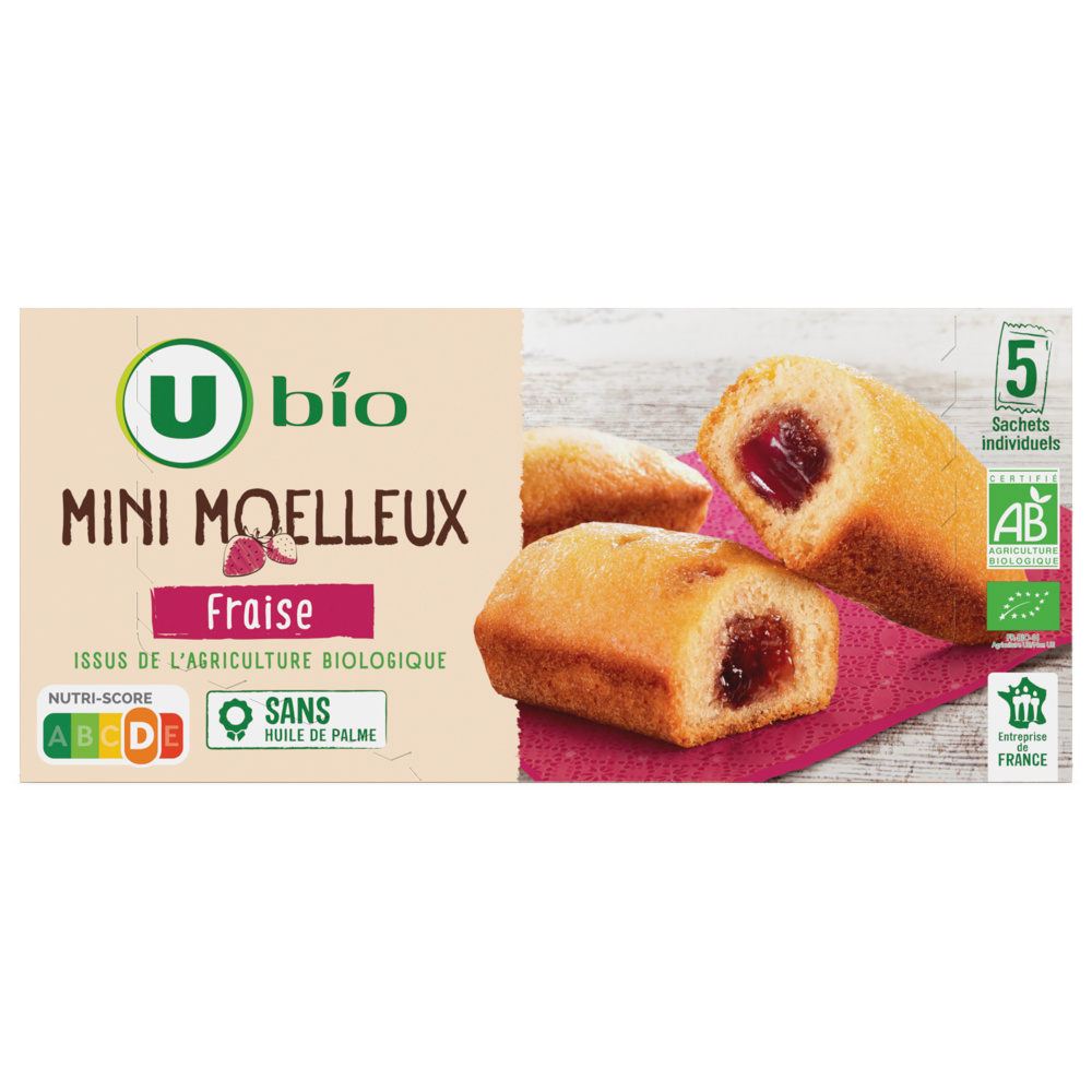 U BIO Gâteaux Mini moelleux bio fourré fraise 5x28g 140g