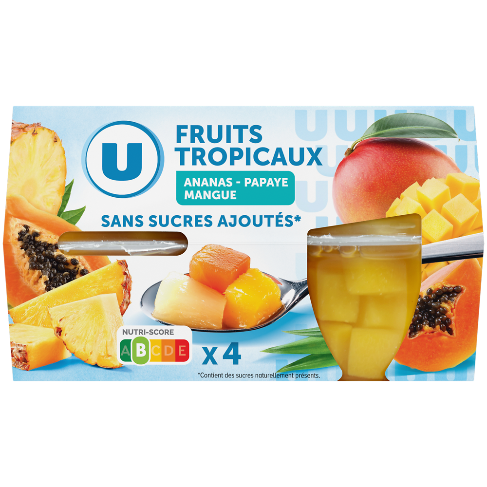 U Coupelles fruits tropicaux sans sucre ajoutés 4x113g