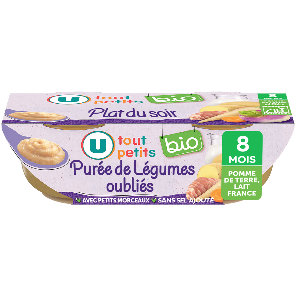 U TOUT PETITS BIO Plats bébé bols repas bébé purée de légumes oubliés, dès 8 mois - 2x200g