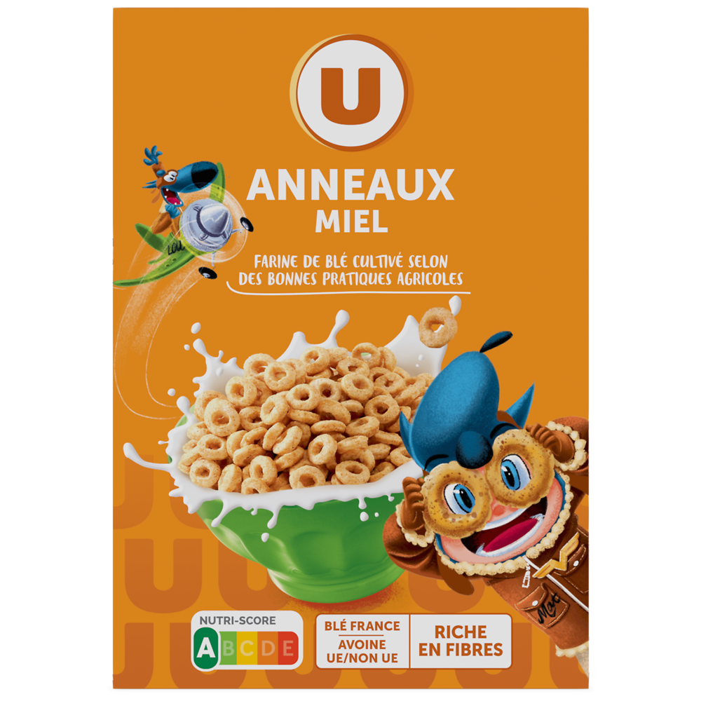 U Céréales Anneaux céréales au miel aromatisés  375g