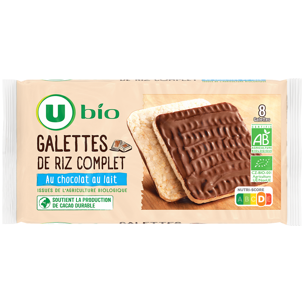 U BIO Galette de riz nappée de chocolat au lait , 100g