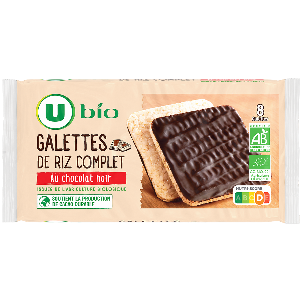 U BIO Galette de riz au chocolat noir , 100g