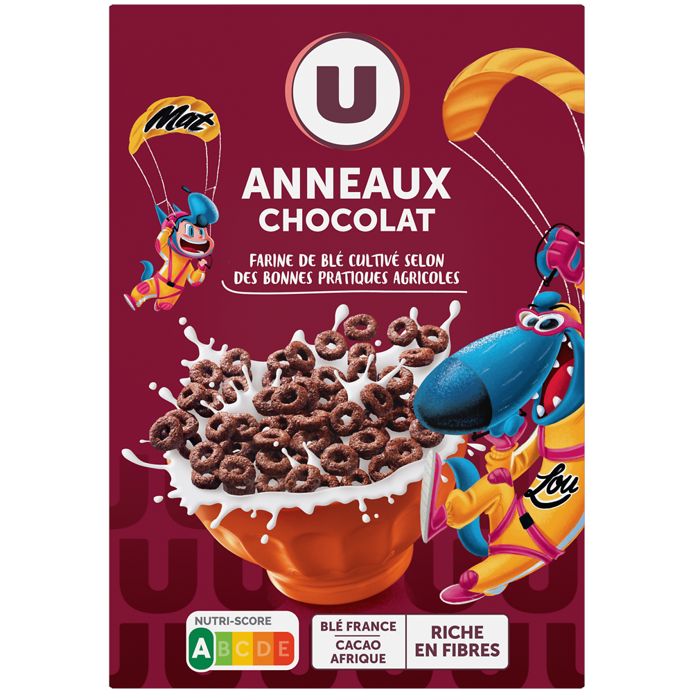 U MAT ET LOU Céréales Anneaux au chocolat, paquet 375g