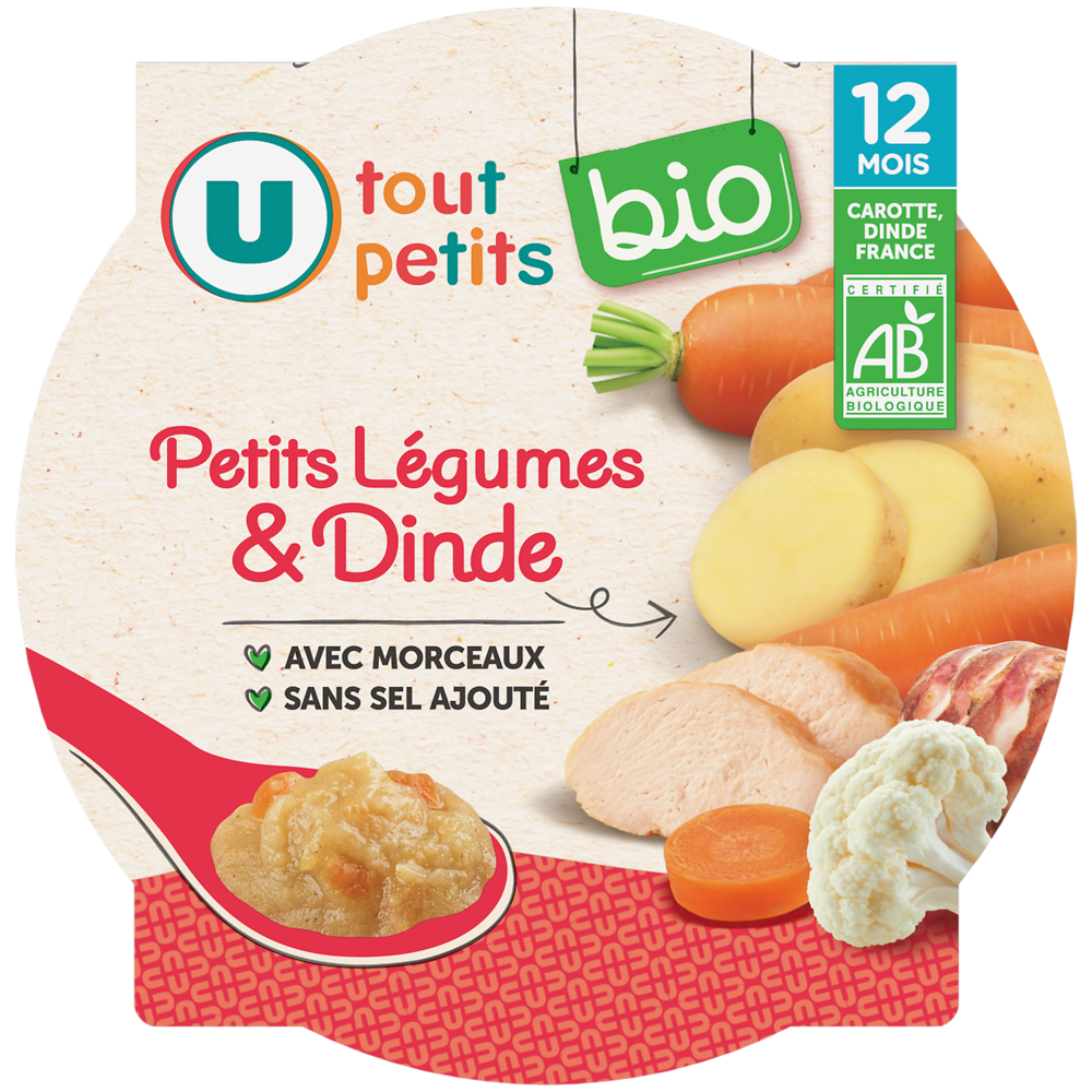 U TOUT PETITS BIO Plat bébé assiette petits légumes dinde dès 12mois, 230g