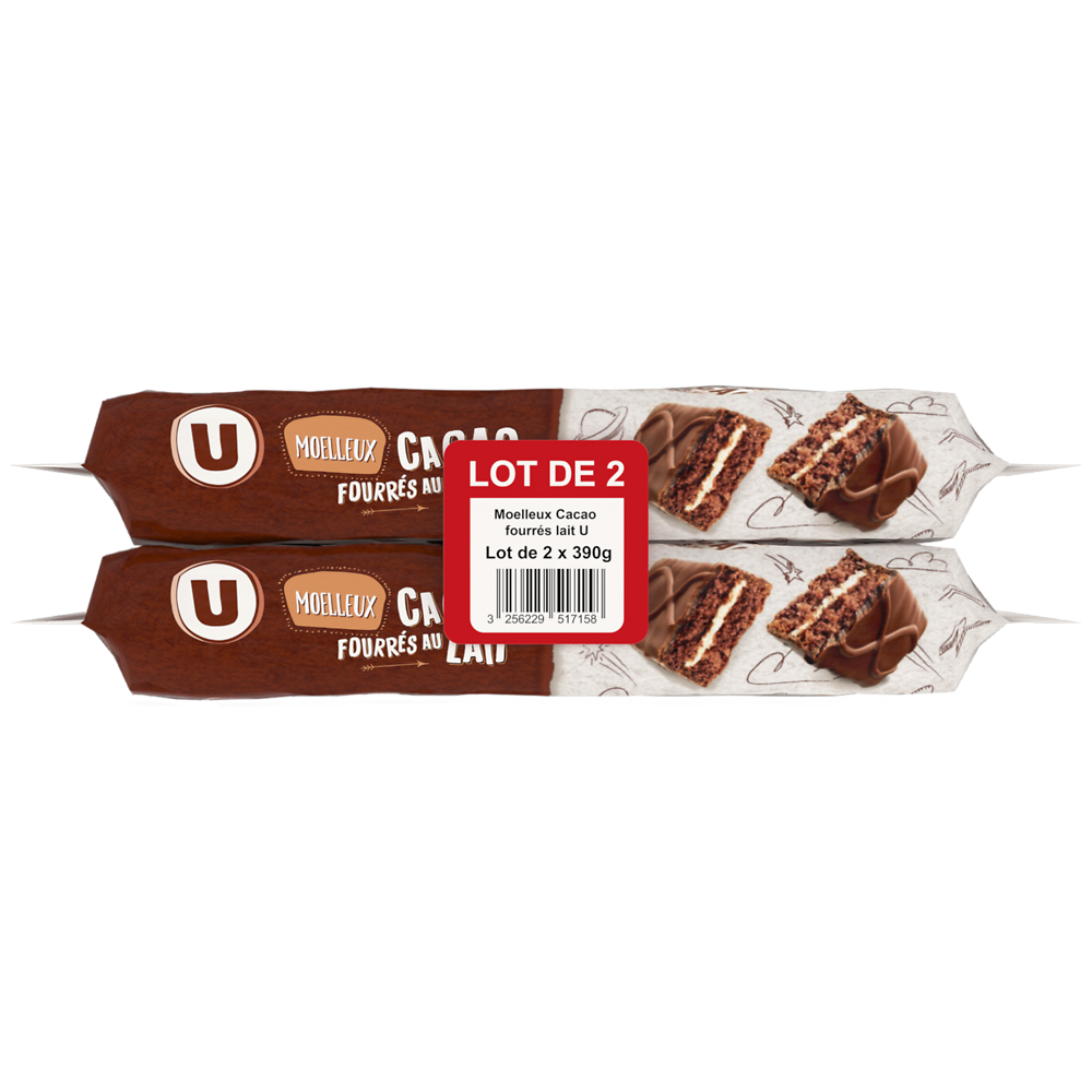 U Gâteau moelleux cacao fourrés au lait - 2x390g