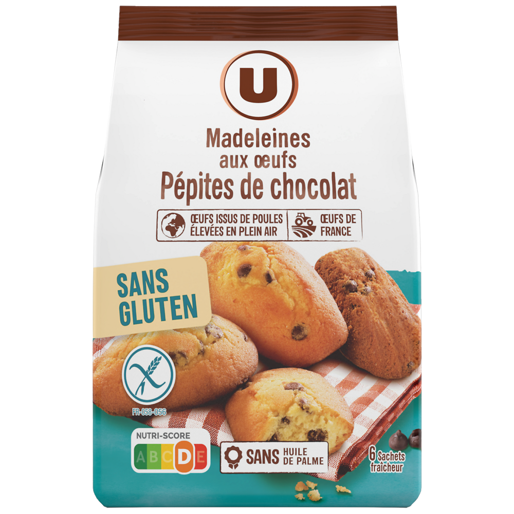 U SANS GLUTEN Madeleines aux oeufs pépites de chocolat , 180g