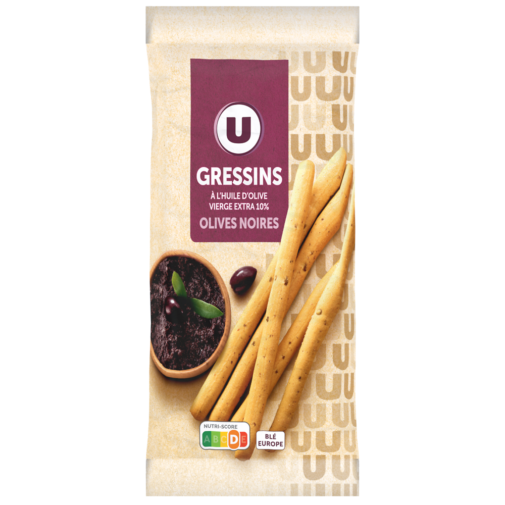 U Gressins huile d'olive vierge extra et olives noires 125g