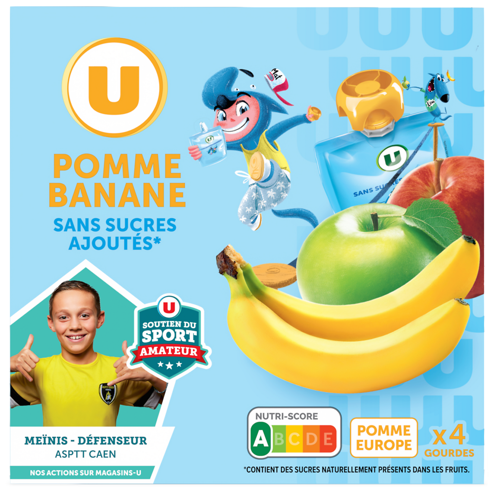 U Dessert fruitier Gourdes compote pomme banane sans sucre ajouté - 4x90g