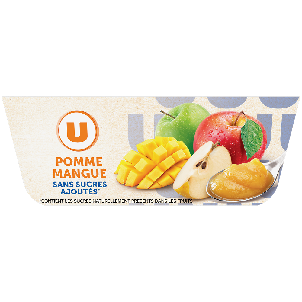 U Coupelles compote pomme mangue sans sucre ajouté, 4x100g