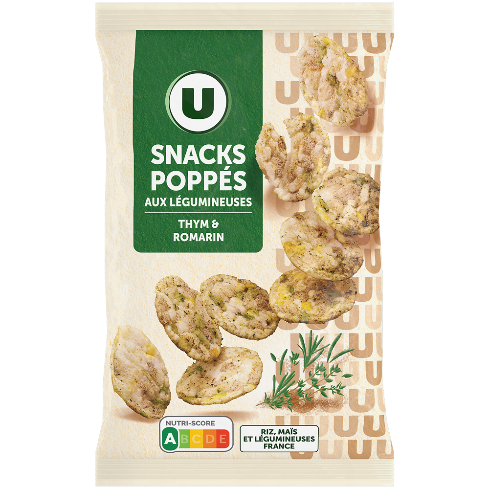 U Gâteau apéritif Snacks poppés saveur thym & romarin, sachet 85g