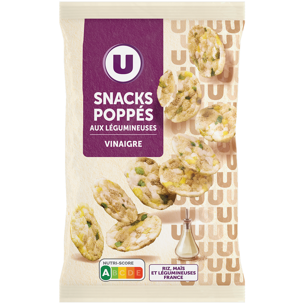 U Gâteau apéritif Snacks poppés saveur vinaigre, sachet 85g