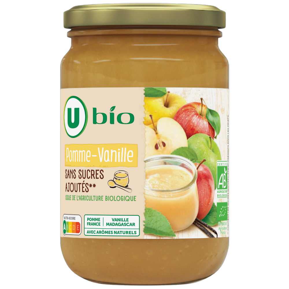 U BIO Purée de pomme vanille sans sucre ajouté, bocal 625g