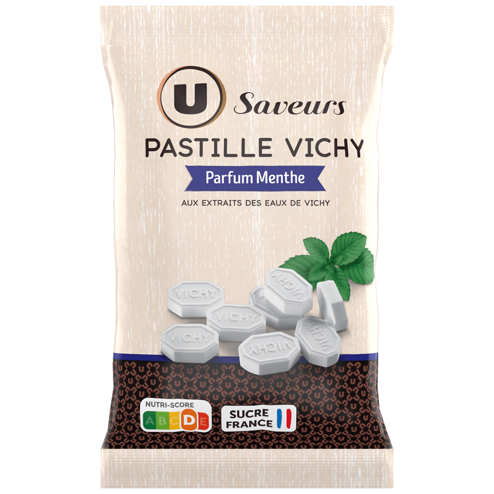 U SAVEURS Pastilles Vichy parfum menthe, sachet de 230g