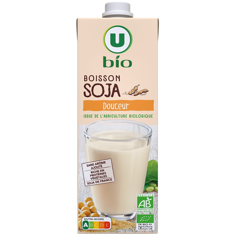 U BIO Boisson végétale soja douceur , brique 1 litre