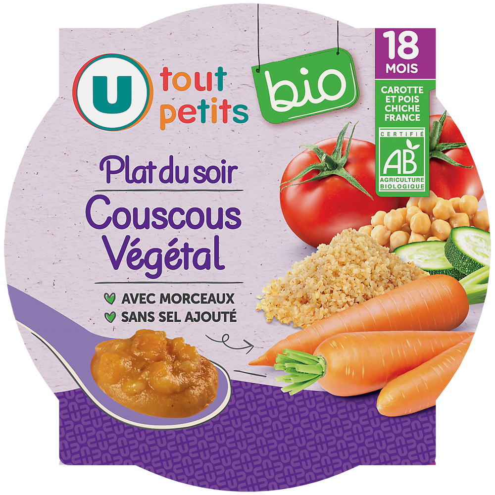 U TOUT PETITS BIO Plat pour Bébé Assiette couscous végétal, 260g